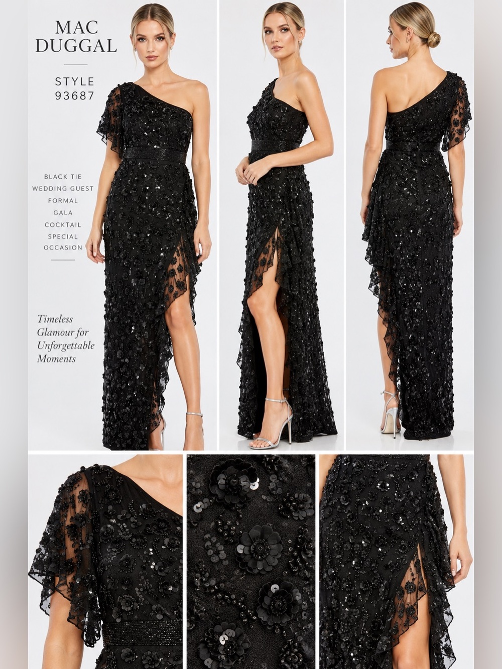 Mac Duggal 93687 Black Sequin One Shoulder Embellished Gown